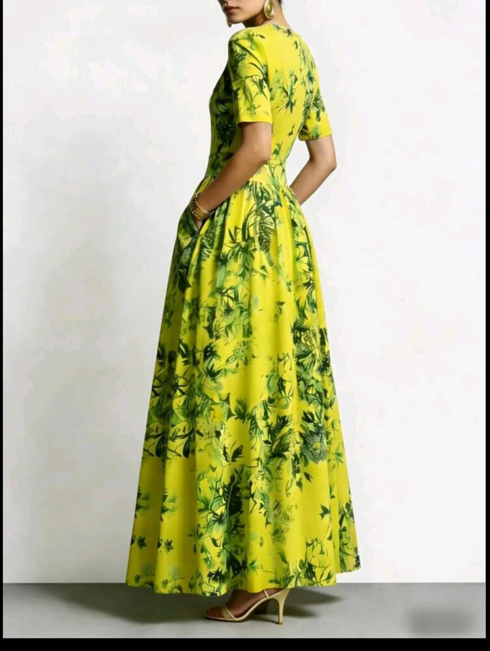 Elegant Lime Green Floral Bohemian Style Dress For Women, Spring/Summer - Picture 3 of 6